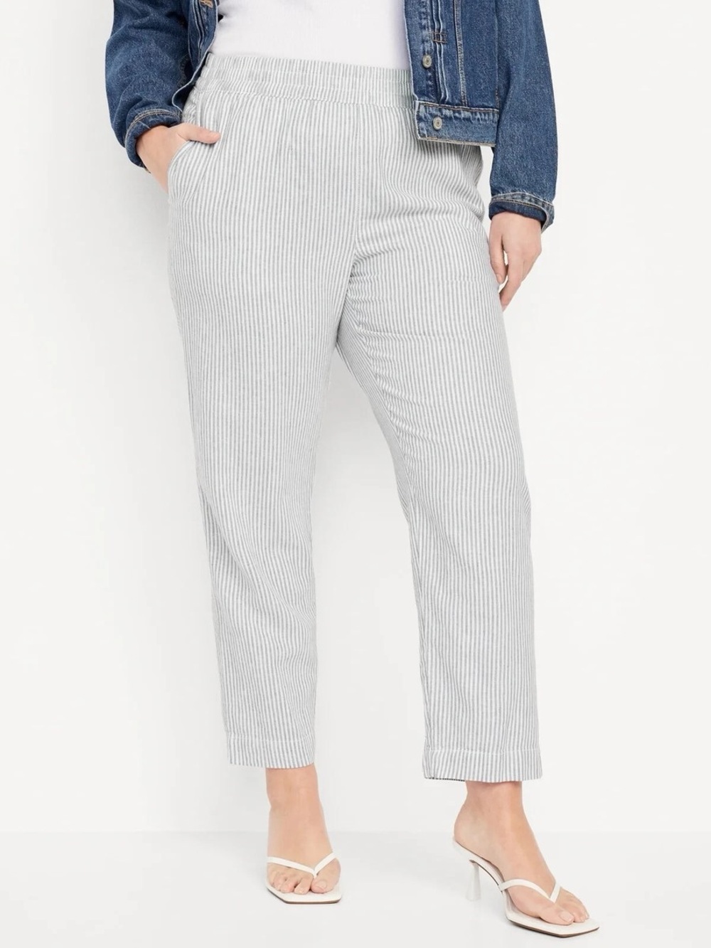 Old Navy High-Rise Linen-Blend Striped Straight Pants | L